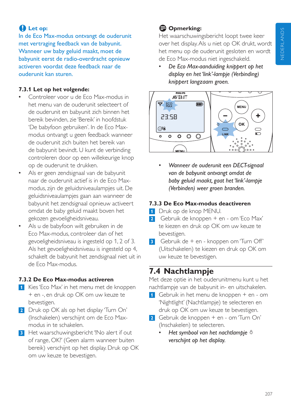 4 nachtlampje | Philips AVENT Écoute-bébé DECT User Manual | Page 207 / 328