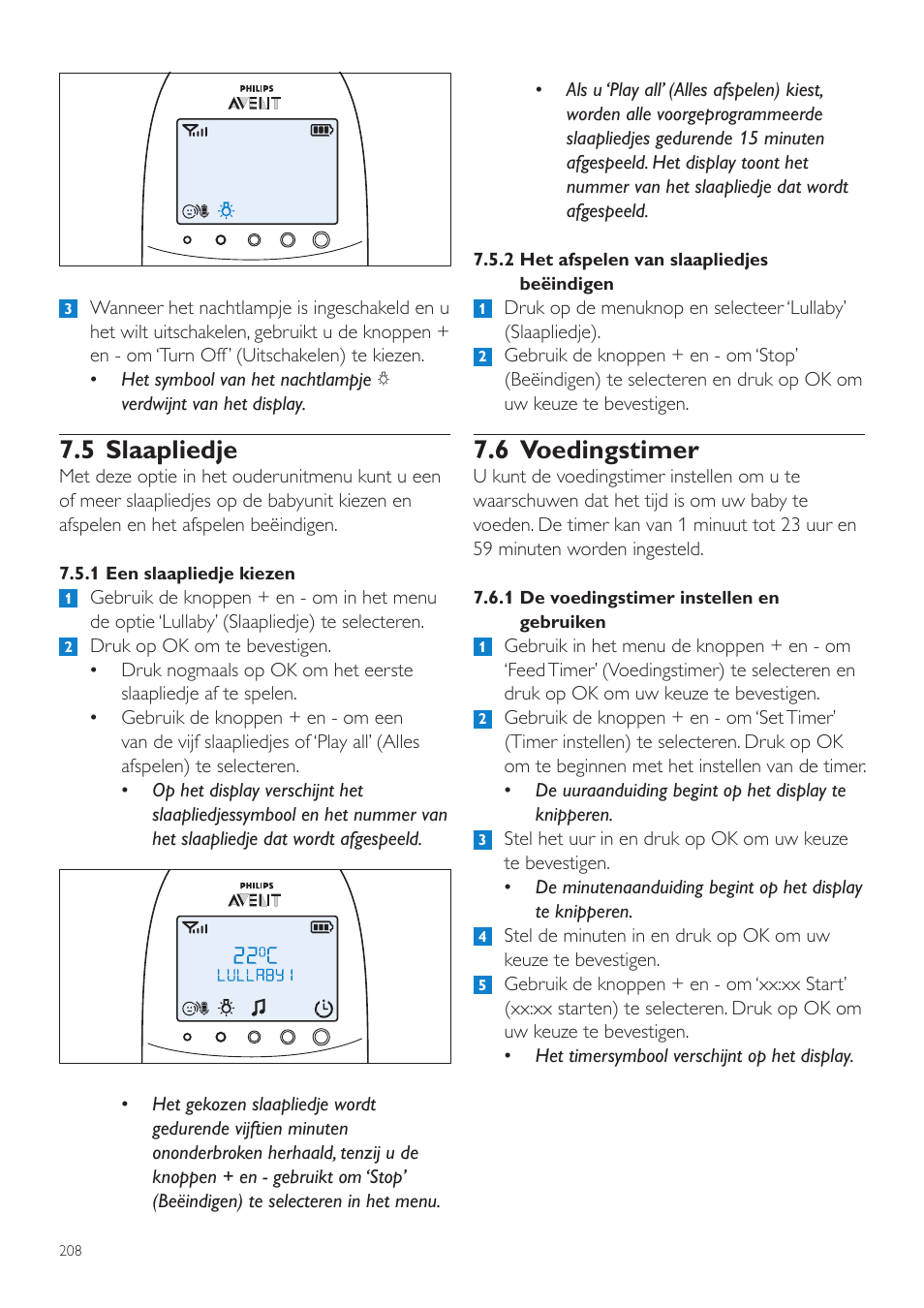 6 voedingstimer, 5 slaapliedje | Philips AVENT Écoute-bébé DECT User Manual | Page 208 / 328