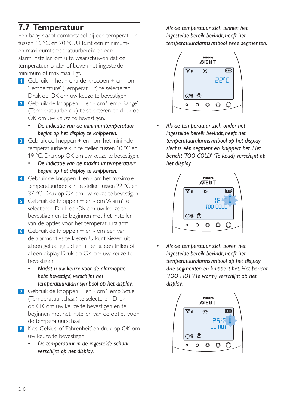 7 temperatuur | Philips AVENT Écoute-bébé DECT User Manual | Page 210 / 328