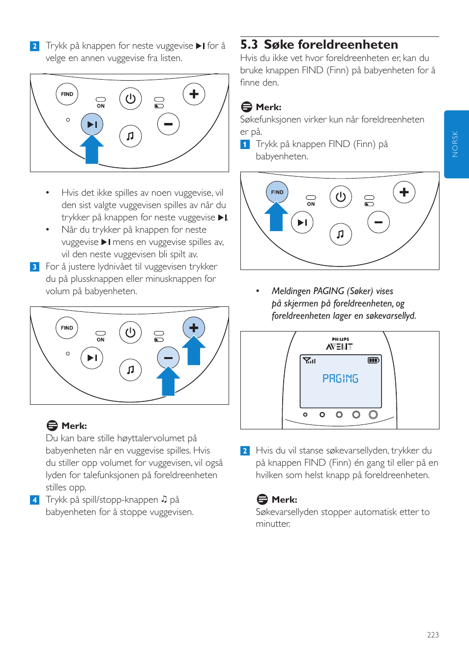 3 søke foreldreenheten | Philips AVENT Écoute-bébé DECT User Manual | Page 223 / 328