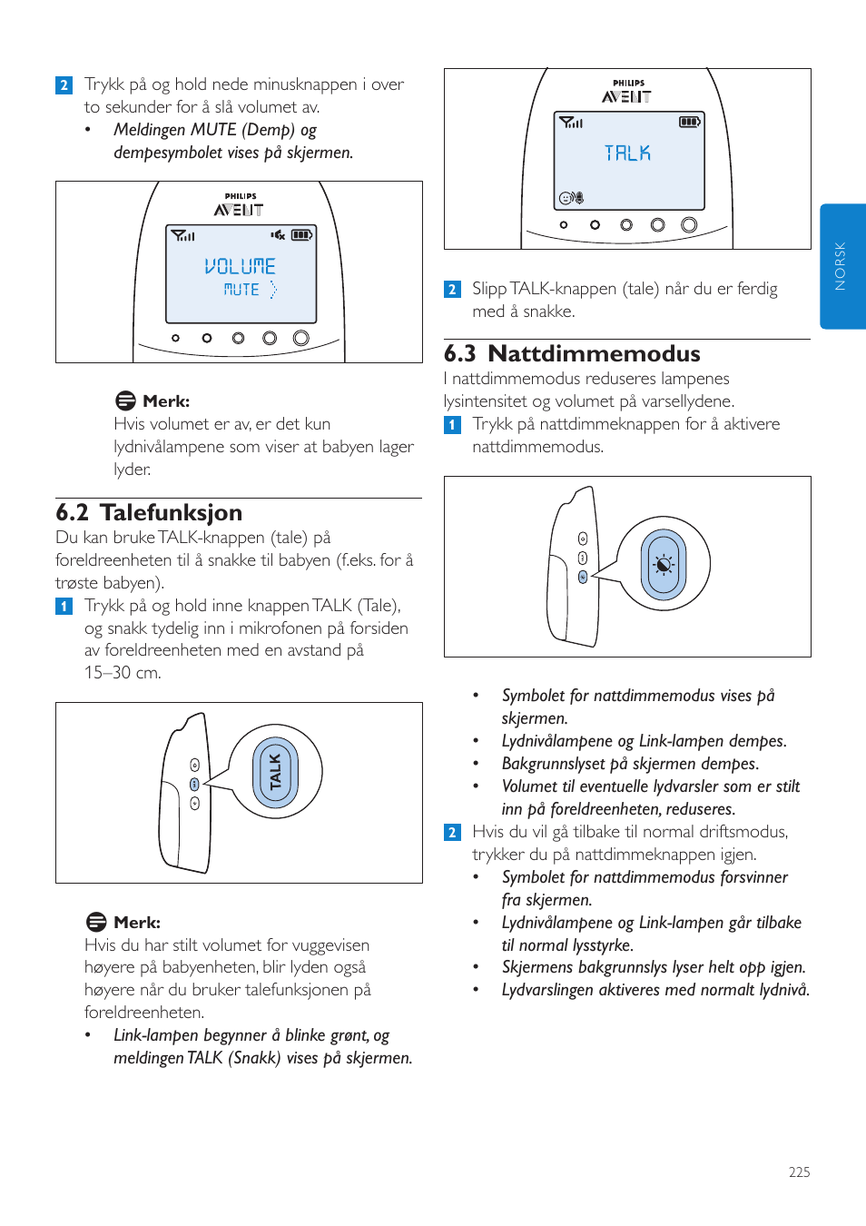 2 talefunksjon | Philips AVENT Écoute-bébé DECT User Manual | Page 225 / 328