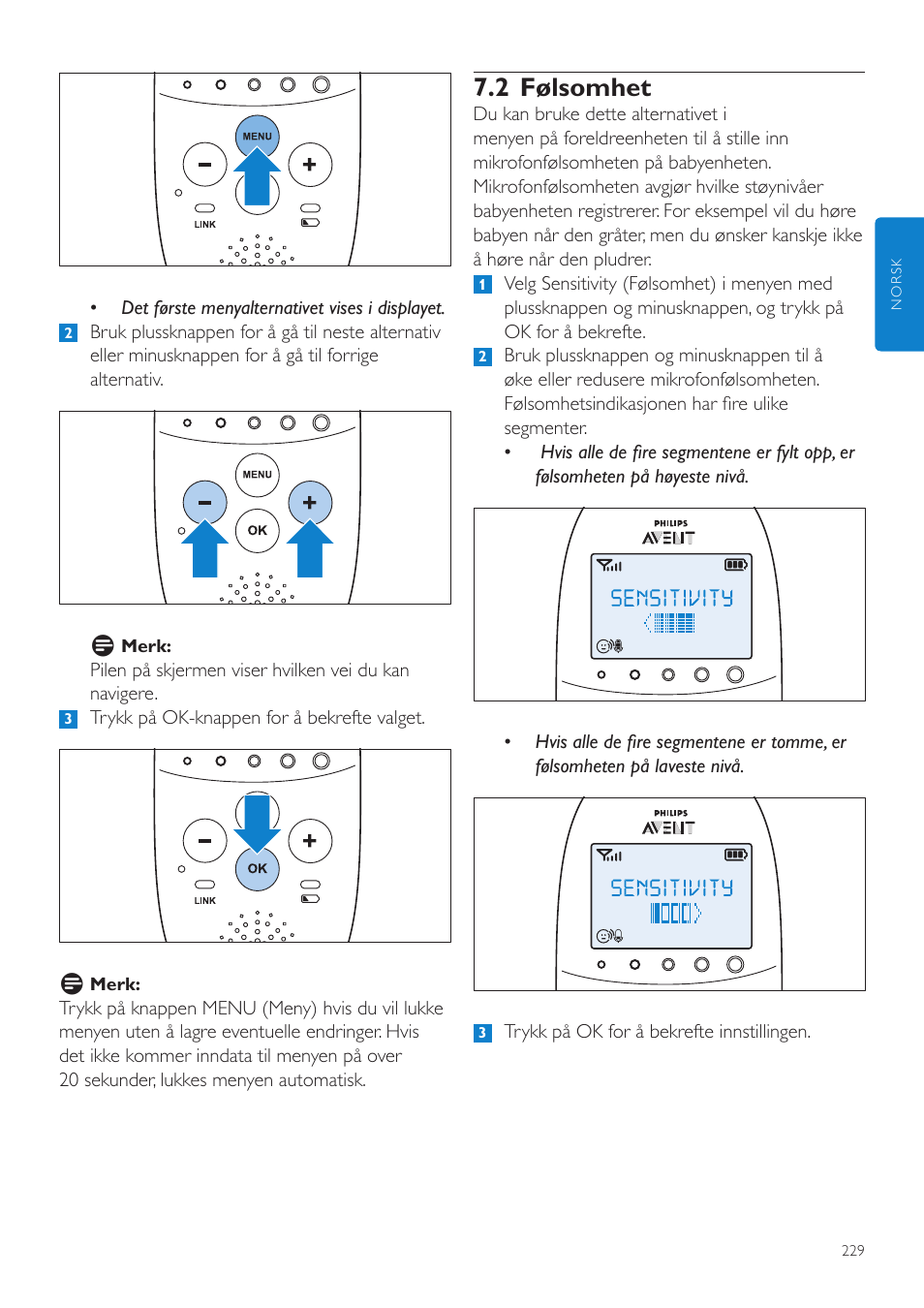 2 følsomhet | Philips AVENT Écoute-bébé DECT User Manual | Page 229 / 328