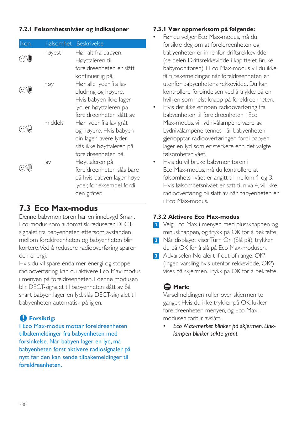 3 eco max-modus | Philips AVENT Écoute-bébé DECT User Manual | Page 230 / 328