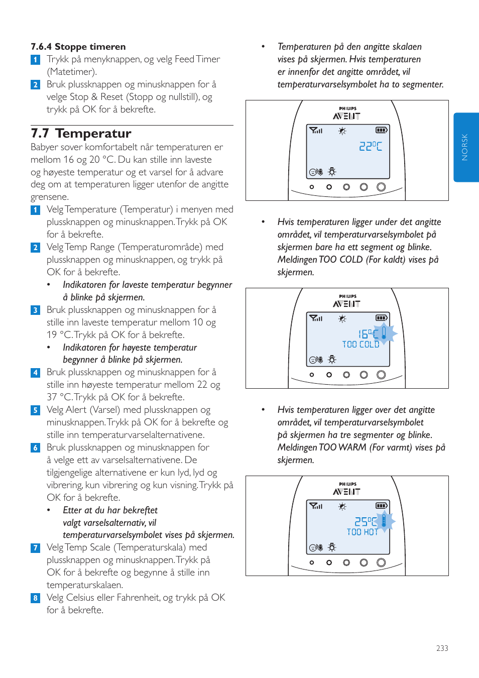 7 temperatur | Philips AVENT Écoute-bébé DECT User Manual | Page 233 / 328