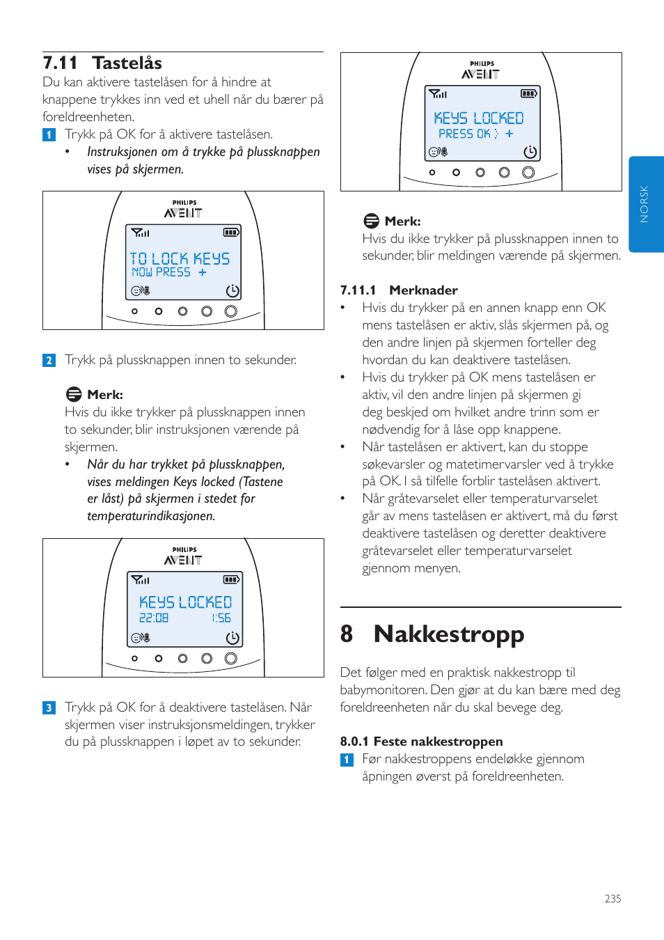 8 nakkestropp, 11 tastelås | Philips AVENT Écoute-bébé DECT User Manual | Page 235 / 328