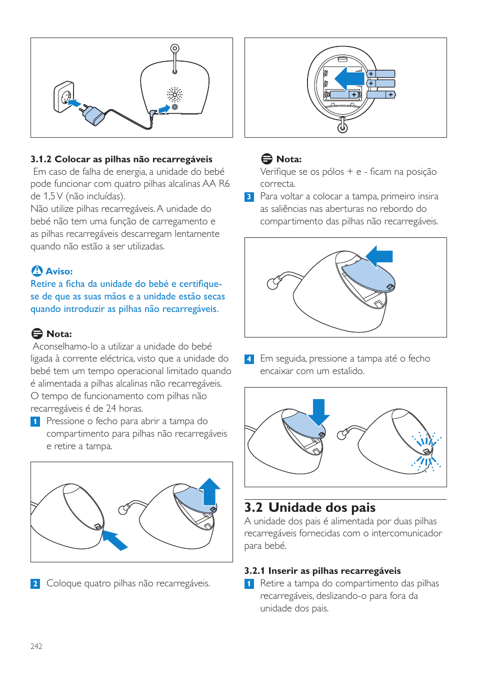 2 unidade dos pais | Philips AVENT Écoute-bébé DECT User Manual | Page 242 / 328