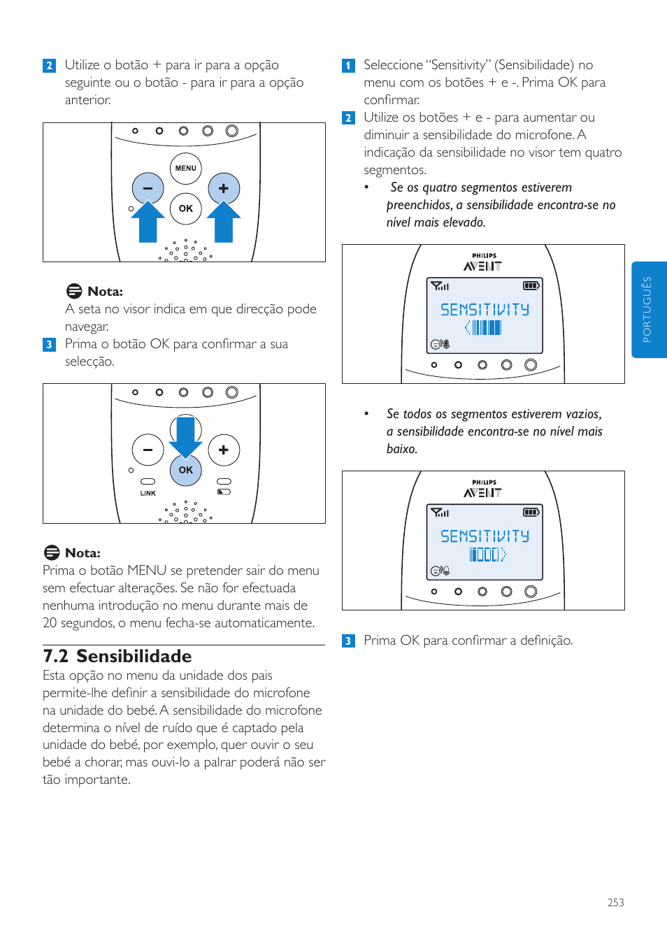 2 sensibilidade | Philips AVENT Écoute-bébé DECT User Manual | Page 253 / 328