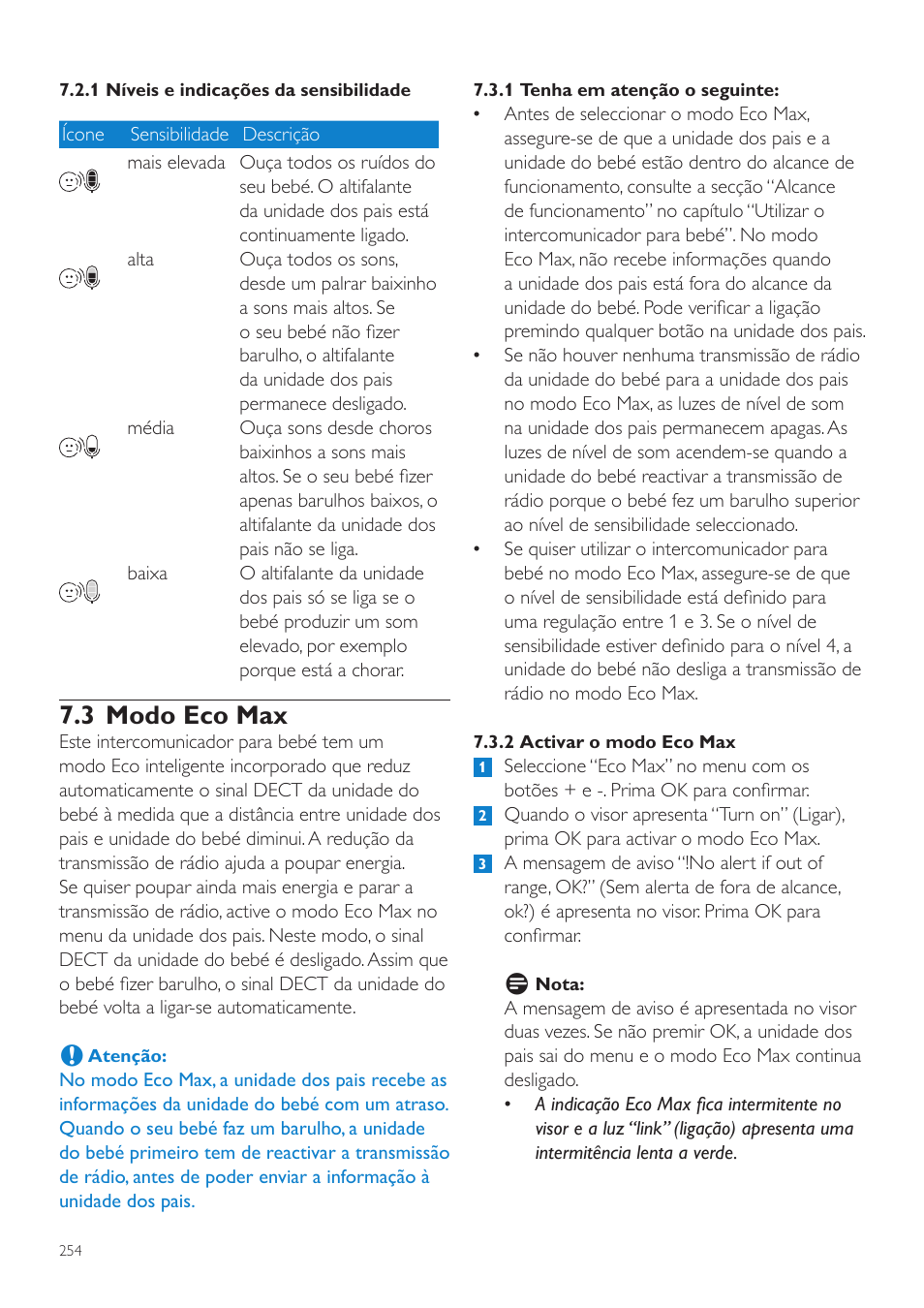 3 modo eco max | Philips AVENT Écoute-bébé DECT User Manual | Page 254 / 328