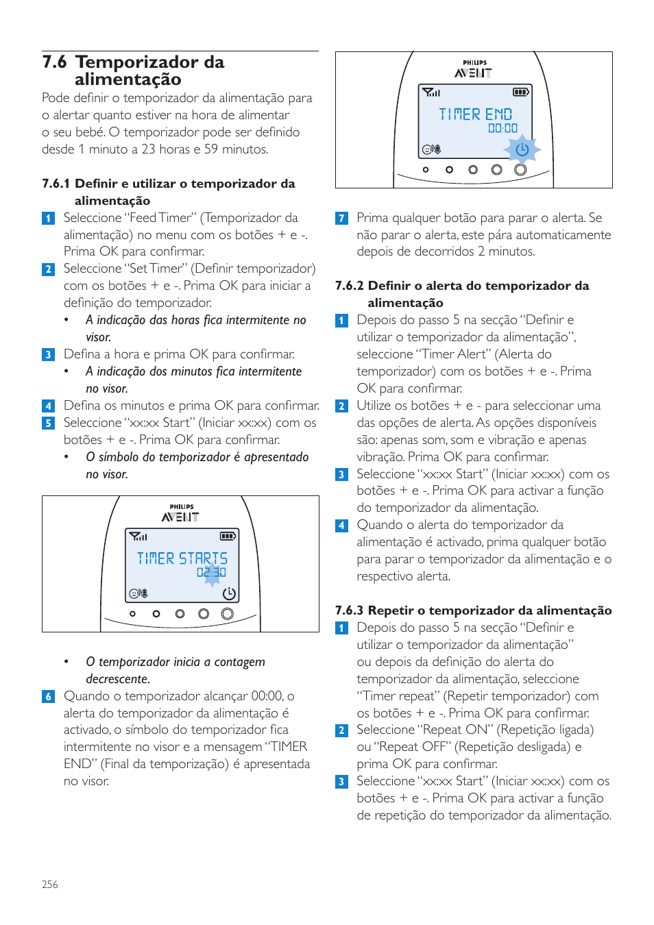 6 temporizador da alimentação | Philips AVENT Écoute-bébé DECT User Manual | Page 256 / 328