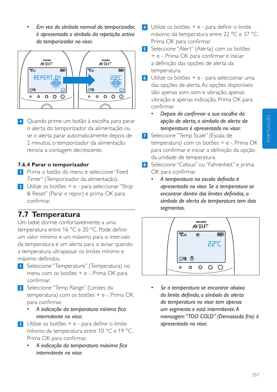 7 temperatura | Philips AVENT Écoute-bébé DECT User Manual | Page 257 / 328