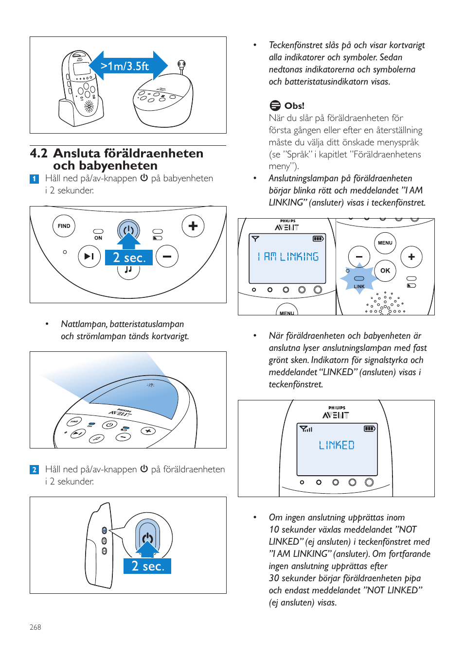 2 ansluta föräldraenheten och babyenheten | Philips AVENT Écoute-bébé DECT User Manual | Page 268 / 328