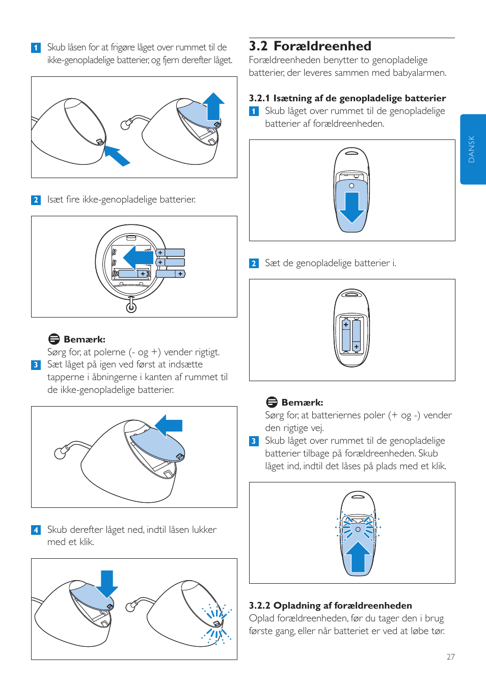 2 forældreenhed | Philips AVENT Écoute-bébé DECT User Manual | Page 27 / 328