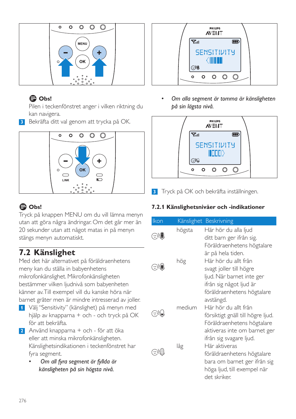 2 känslighet | Philips AVENT Écoute-bébé DECT User Manual | Page 276 / 328