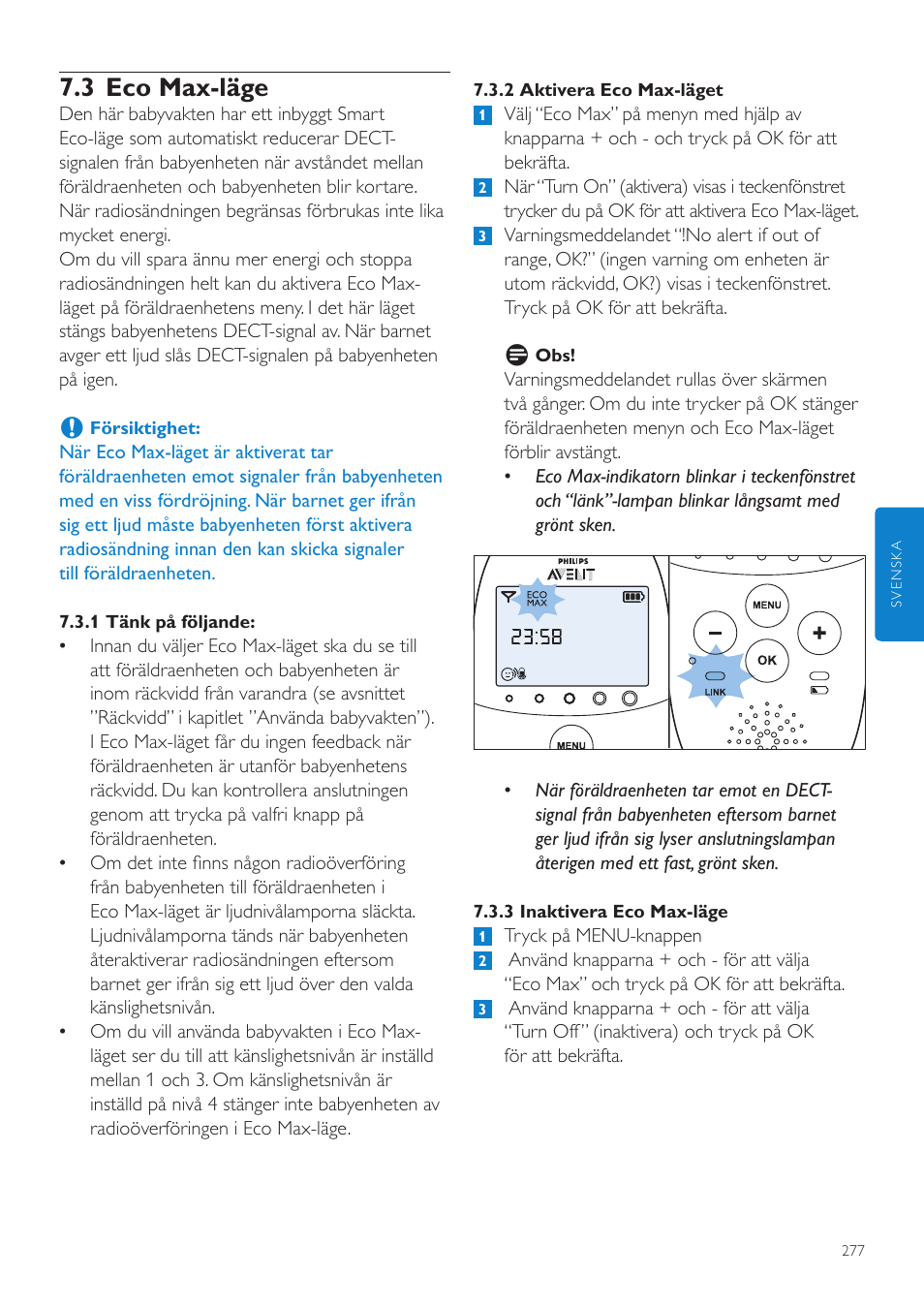 3 eco max-läge | Philips AVENT Écoute-bébé DECT User Manual | Page 277 / 328