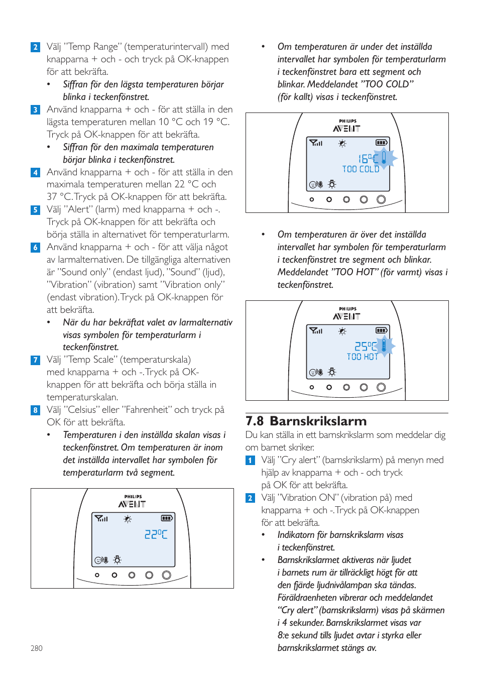 8 barnskrikslarm | Philips AVENT Écoute-bébé DECT User Manual | Page 280 / 328