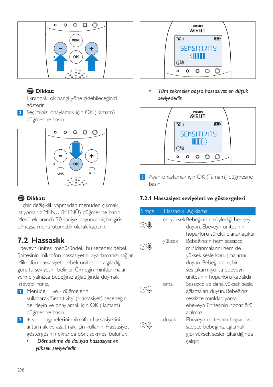 2 hassaslık | Philips AVENT Écoute-bébé DECT User Manual | Page 298 / 328