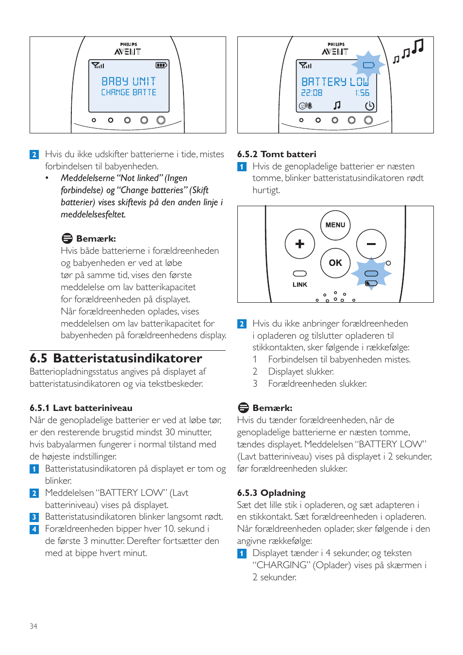 5 batteristatusindikatorer | Philips AVENT Écoute-bébé DECT User Manual | Page 34 / 328