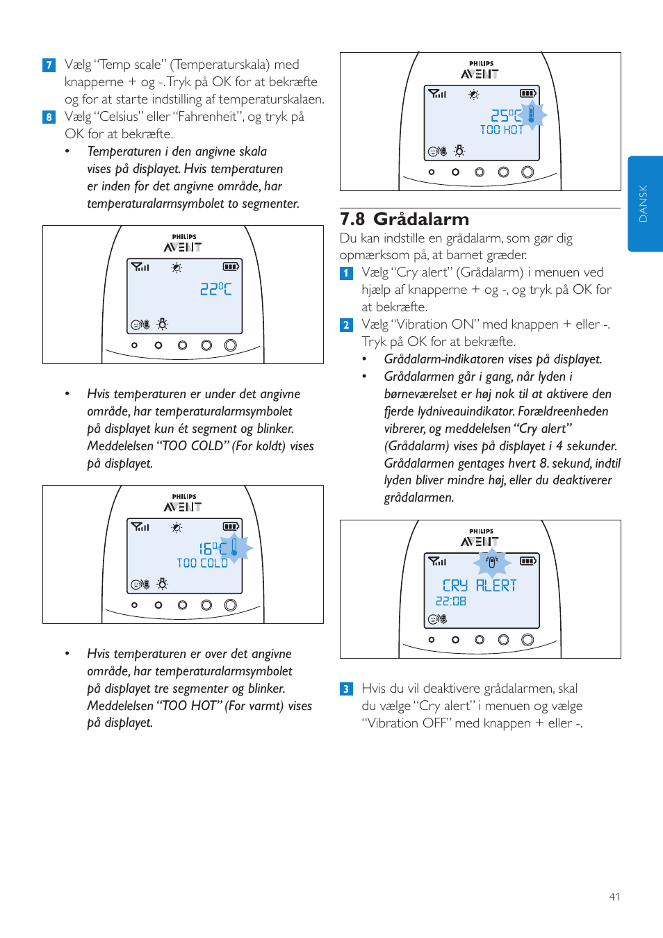 8 grådalarm | Philips AVENT Écoute-bébé DECT User Manual | Page 41 / 328