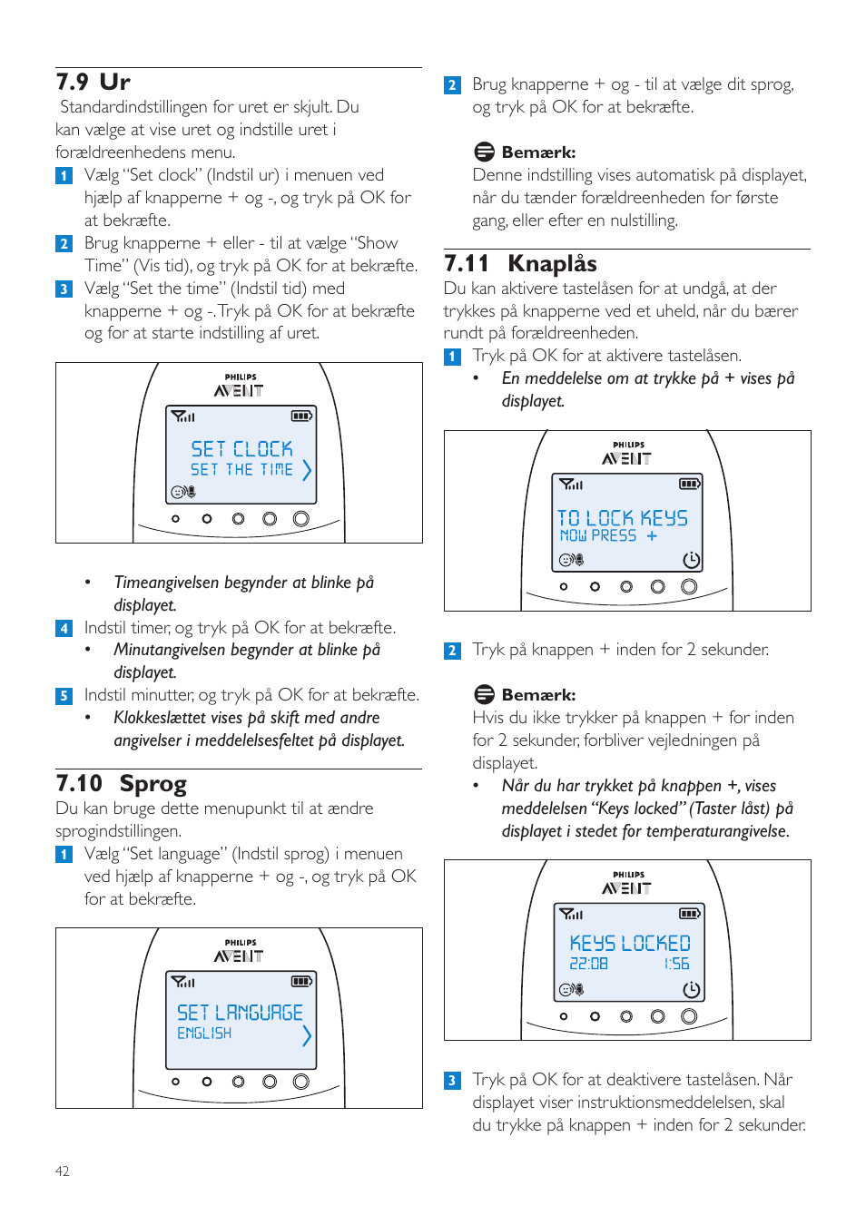 11 knaplås, 9 ur, 10 sprog | Philips AVENT Écoute-bébé DECT User Manual | Page 42 / 328