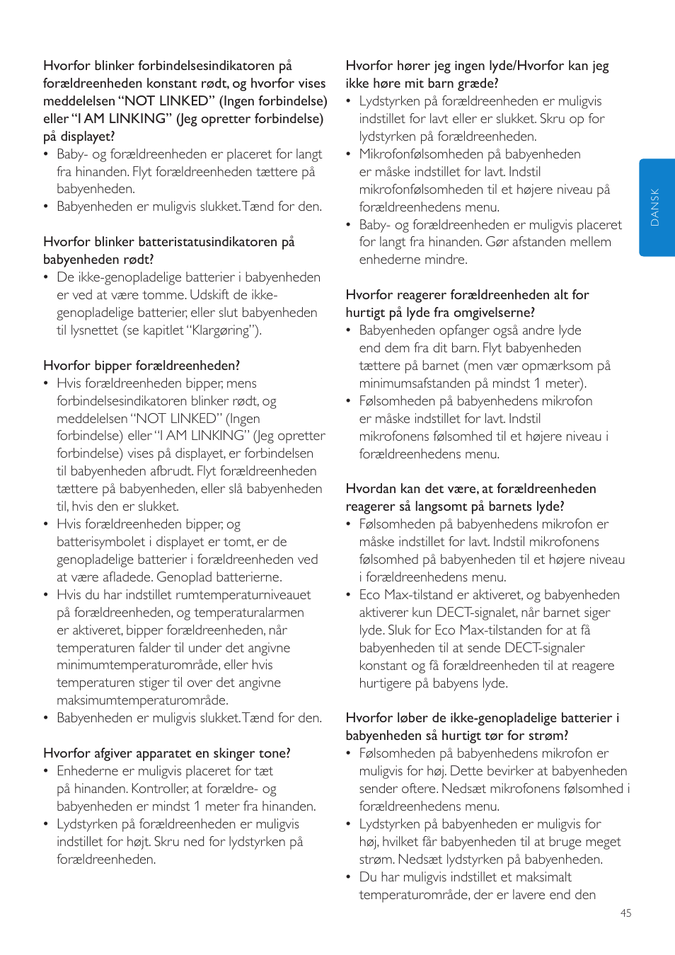 Philips AVENT Écoute-bébé DECT User Manual | Page 45 / 328