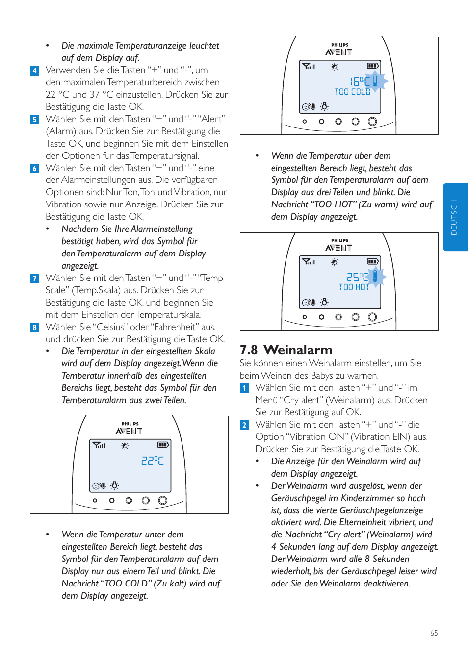 8 weinalarm | Philips AVENT Écoute-bébé DECT User Manual | Page 65 / 328