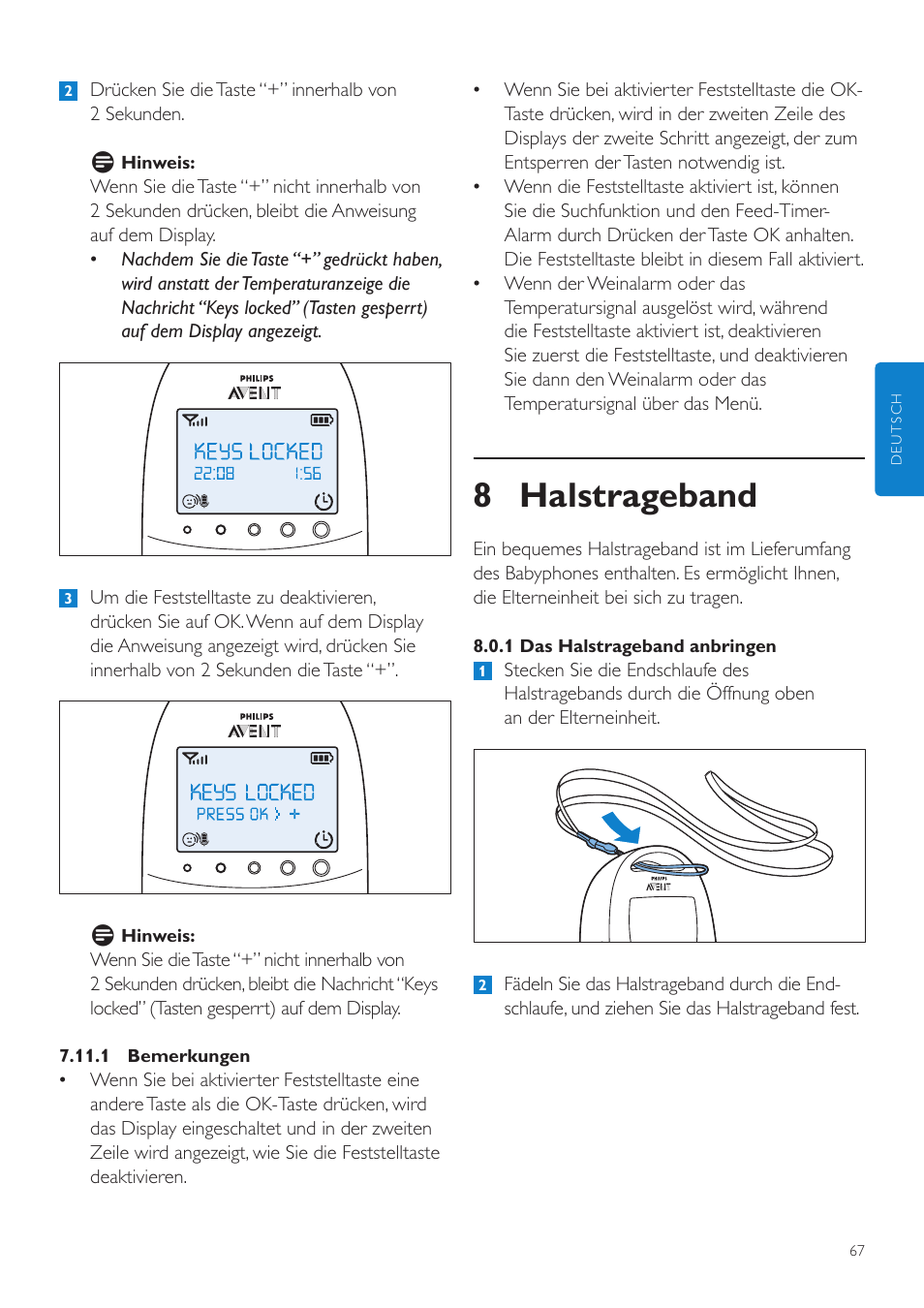 8 halstrageband | Philips AVENT Écoute-bébé DECT User Manual | Page 67 / 328