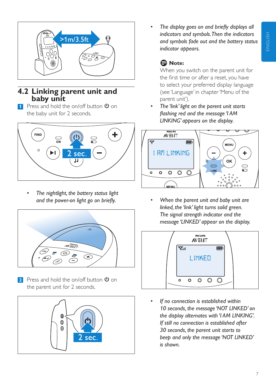 2 linking parent unit and baby unit | Philips AVENT Écoute-bébé DECT User Manual | Page 7 / 328