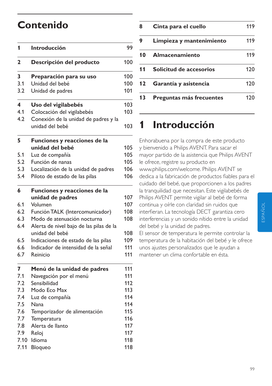 Philips AVENT Écoute-bébé DECT User Manual | Page 99 / 328