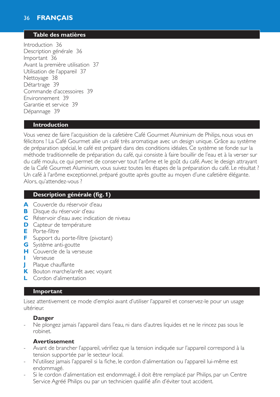 Français, Français 36 | Philips Aluminium Collection Cafetière User Manual | Page 36 / 76