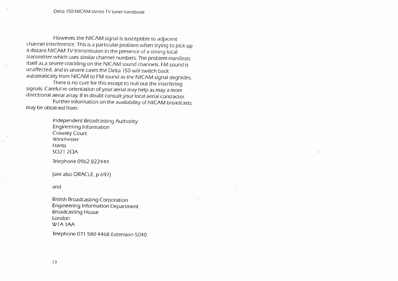 Arcam Delta 150 NICAM User Manual | Page 15 / 18