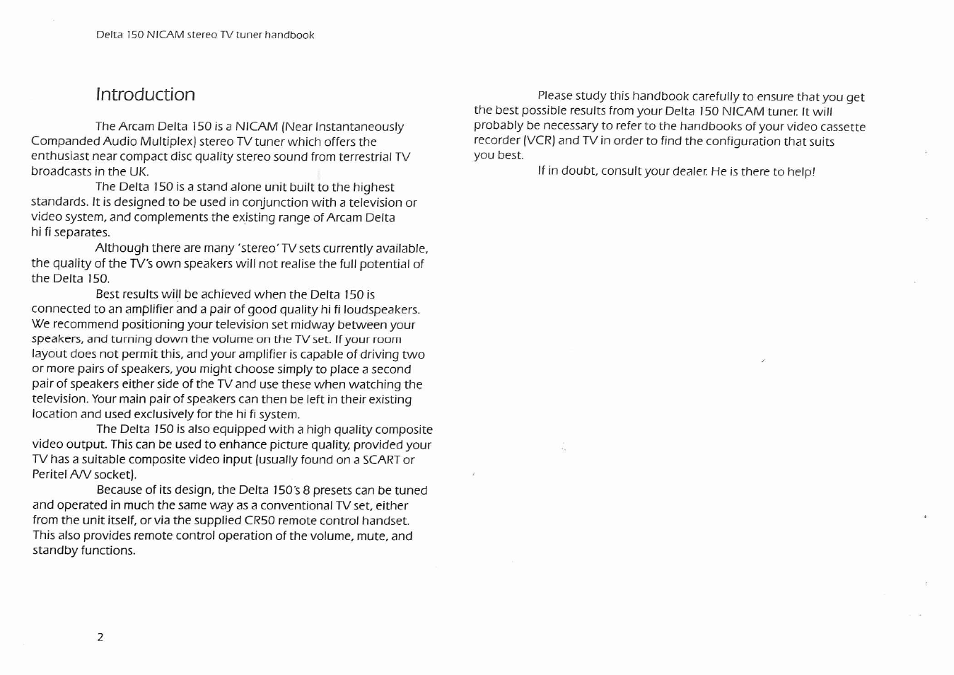 Introduction | Arcam Delta 150 NICAM User Manual | Page 4 / 18