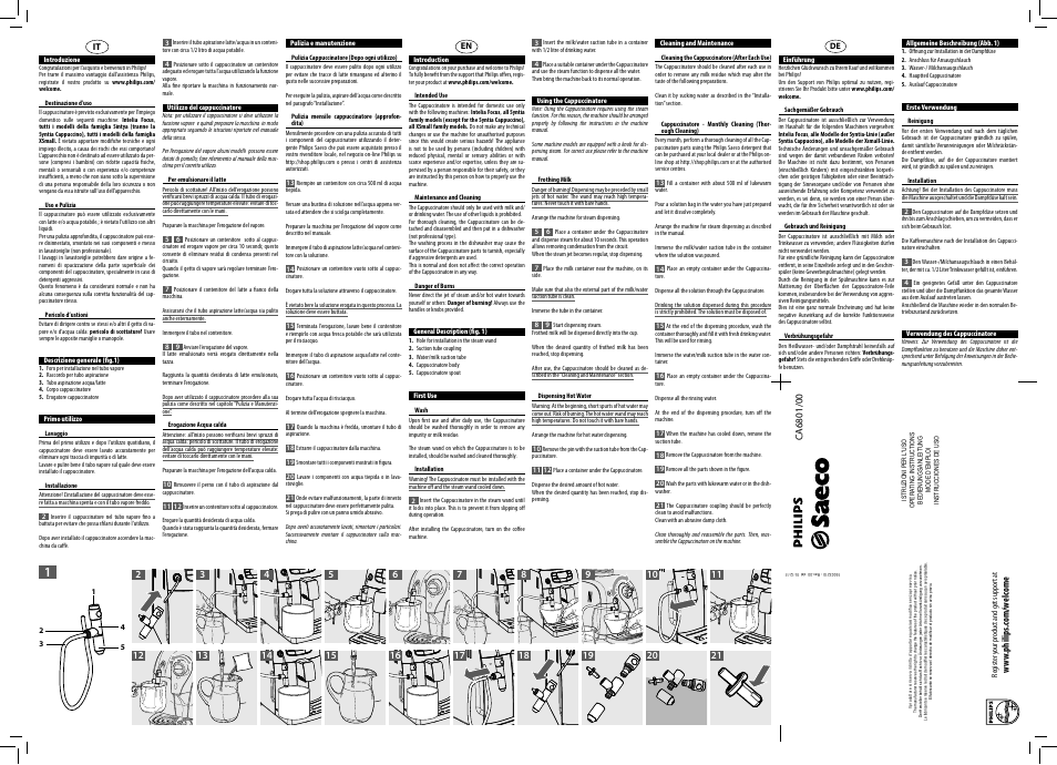 Philips Saeco Cappuccinatore (mousseur pour lait) User Manual | 2 pages