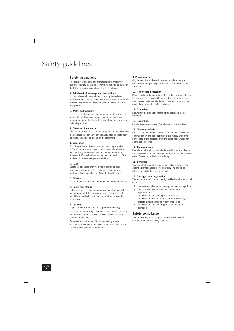 Safety guidelines | Arcam digital radio tuner DT81 User Manual | Page 2 / 12