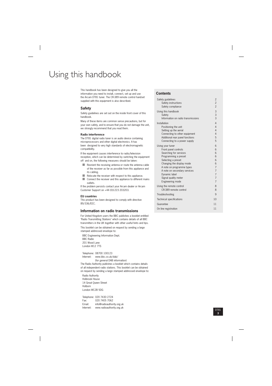 Using this handbook | Arcam digital radio tuner DT81 User Manual | Page 3 / 12