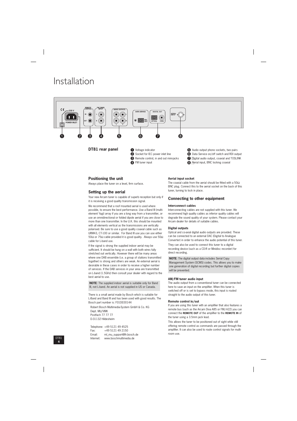 Installation | Arcam digital radio tuner DT81 User Manual | Page 4 / 12