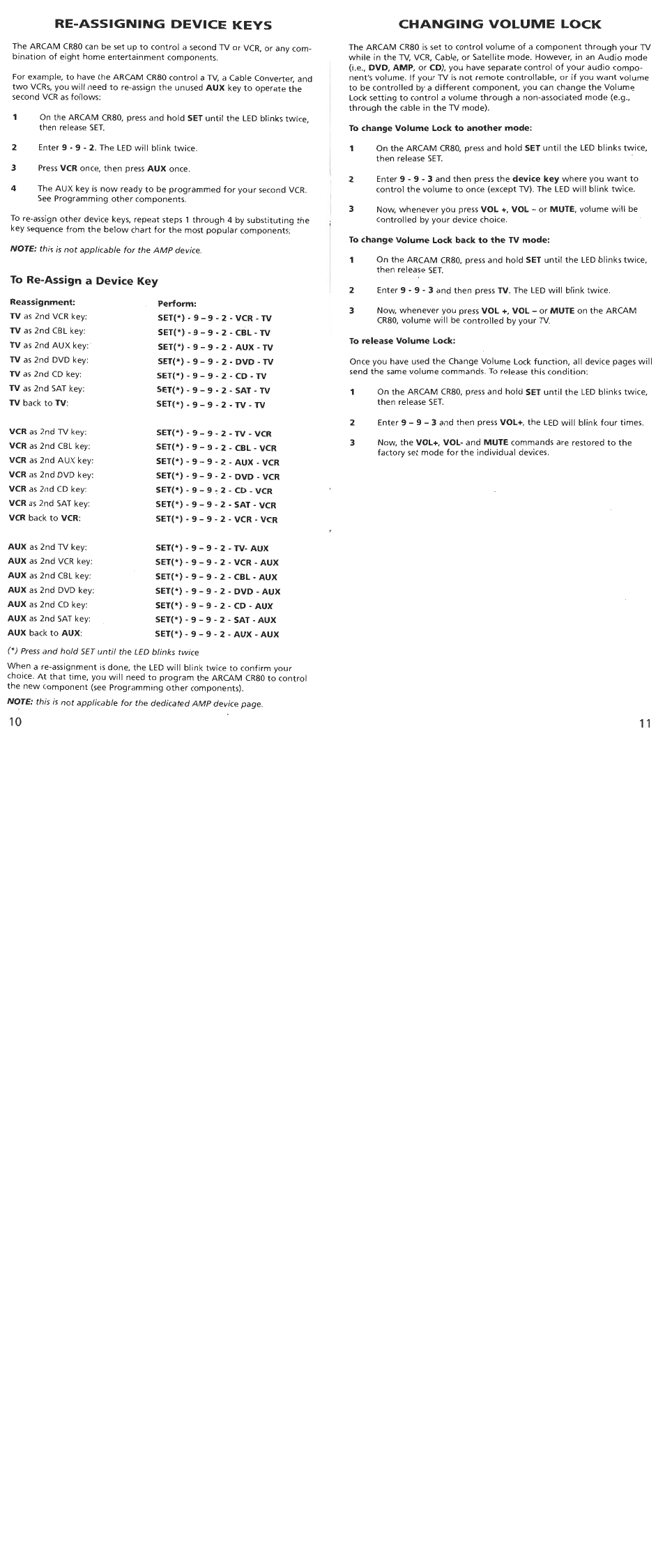 Re-assigning device keys changing volume lock | Arcam CR80 User Manual | Page 6 / 9
