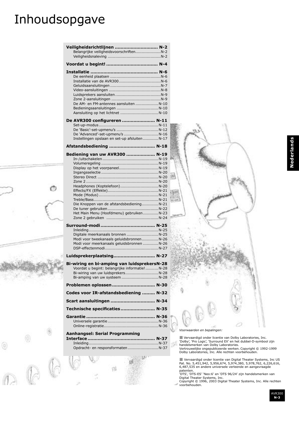 Inhoudsopgave | Arcam surround sound receiver AVR300 User Manual | Page 125 / 160