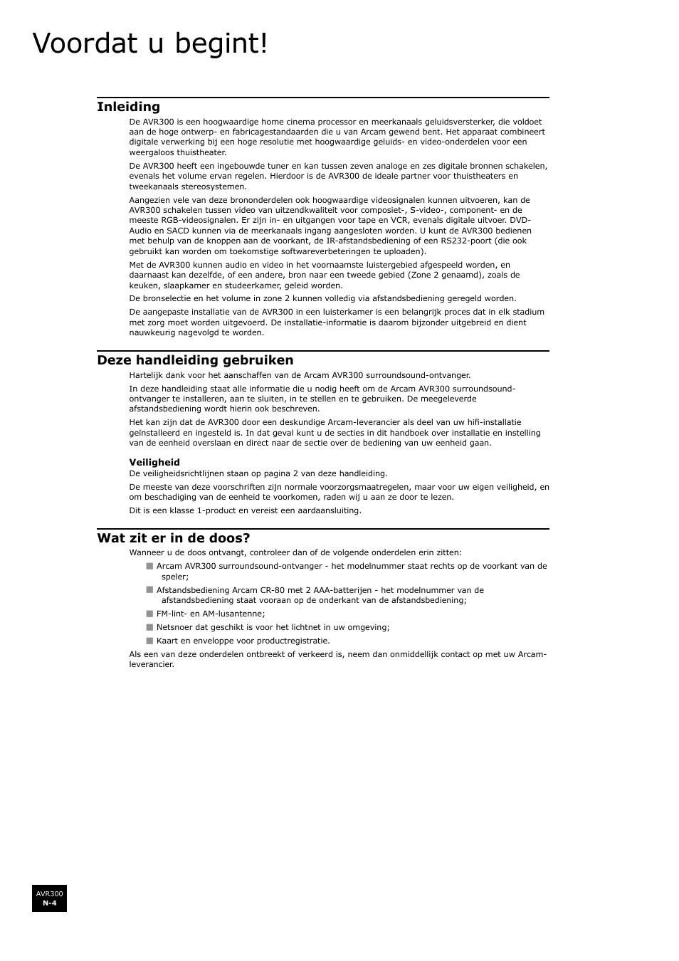 Voordat u begint | Arcam surround sound receiver AVR300 User Manual | Page 126 / 160