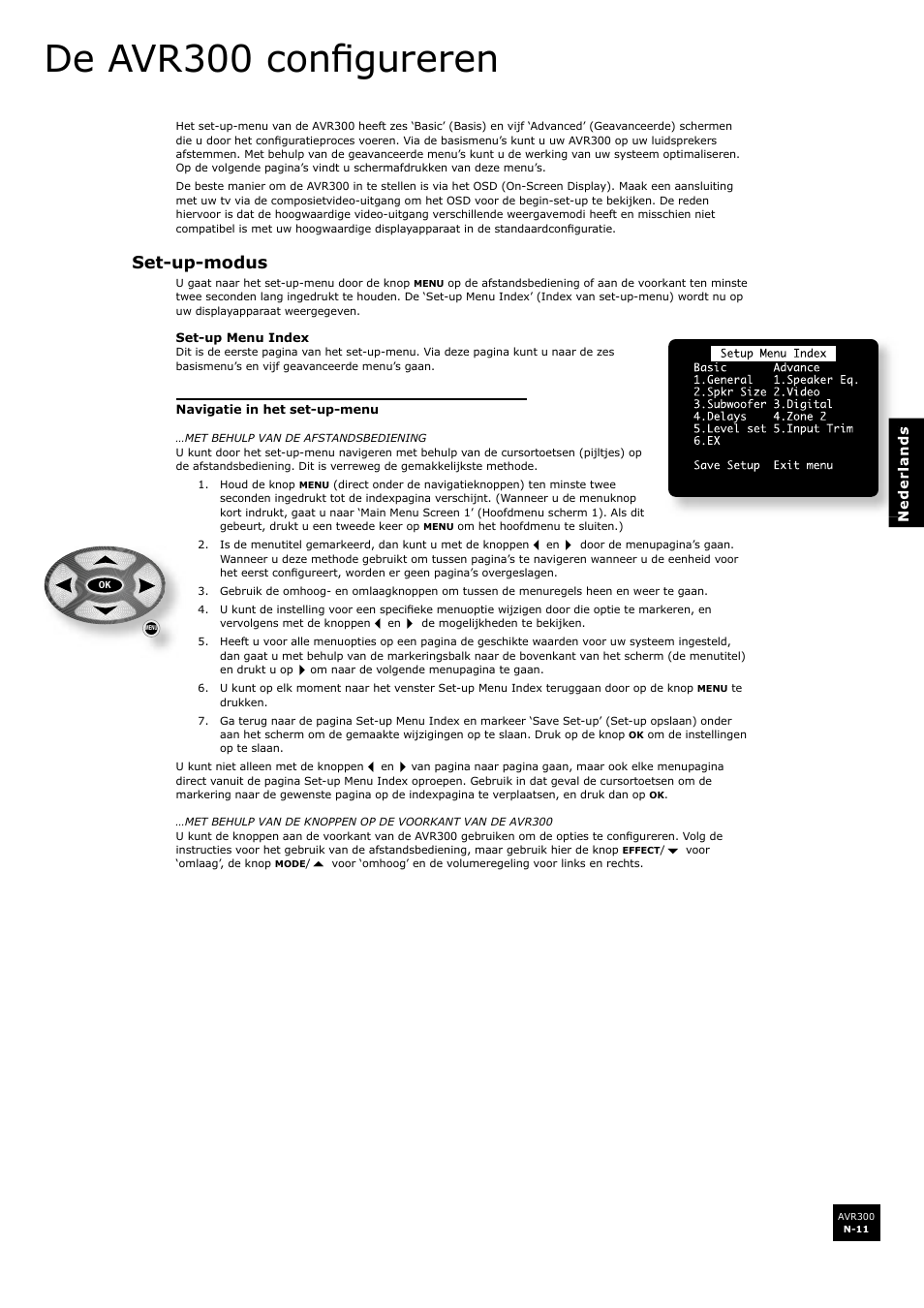 De avr300 configureren, Set-up-modus, N-11 | De avr300 confi gureren | Arcam surround sound receiver AVR300 User Manual | Page 133 / 160