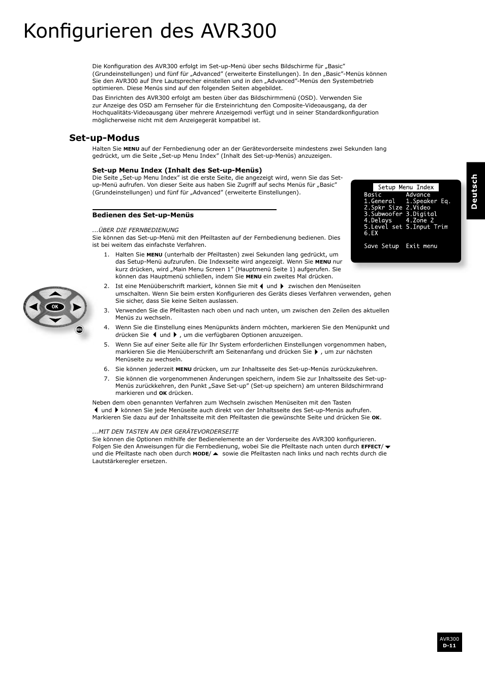 Konfigurieren des avr300, Set-up-modus, D-11 | Konfi gurieren des avr300 | Arcam surround sound receiver AVR300 User Manual | Page 95 / 160