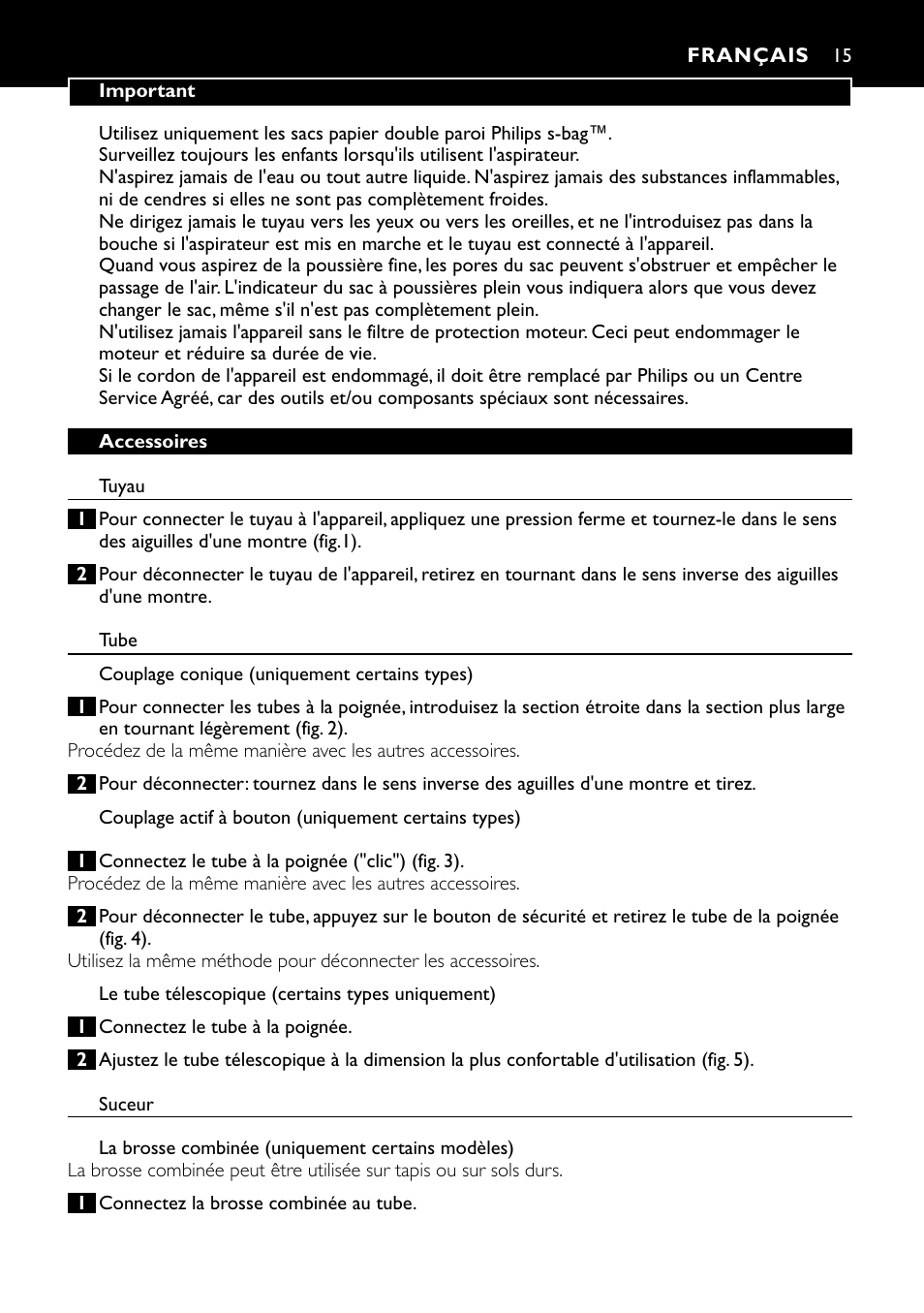 Français 15 | Philips Aspirateur avec sac User Manual | Page 15 / 64