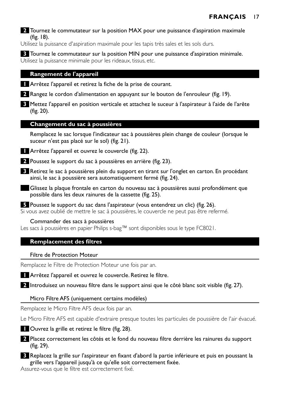 Philips Aspirateur avec sac User Manual | Page 17 / 64