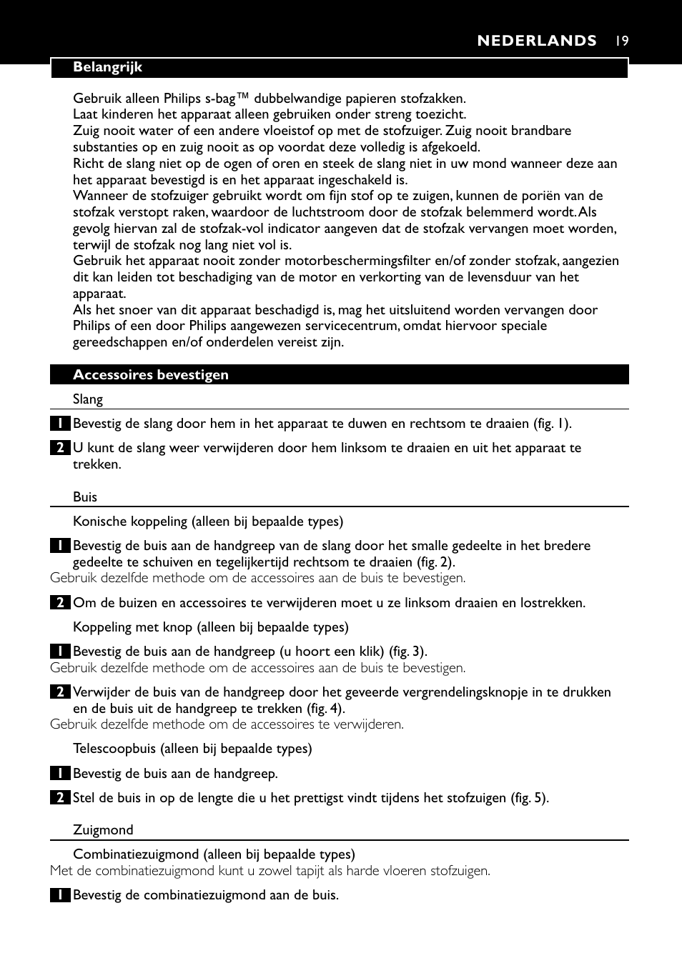 Nederlands 19 | Philips Aspirateur avec sac User Manual | Page 19 / 64