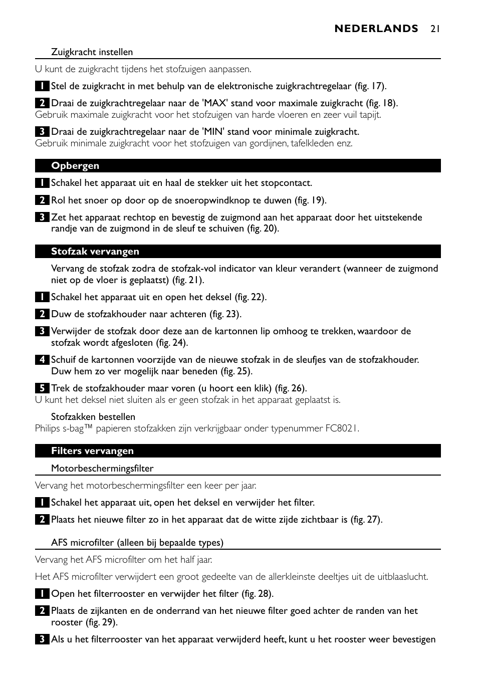 Philips Aspirateur avec sac User Manual | Page 21 / 64