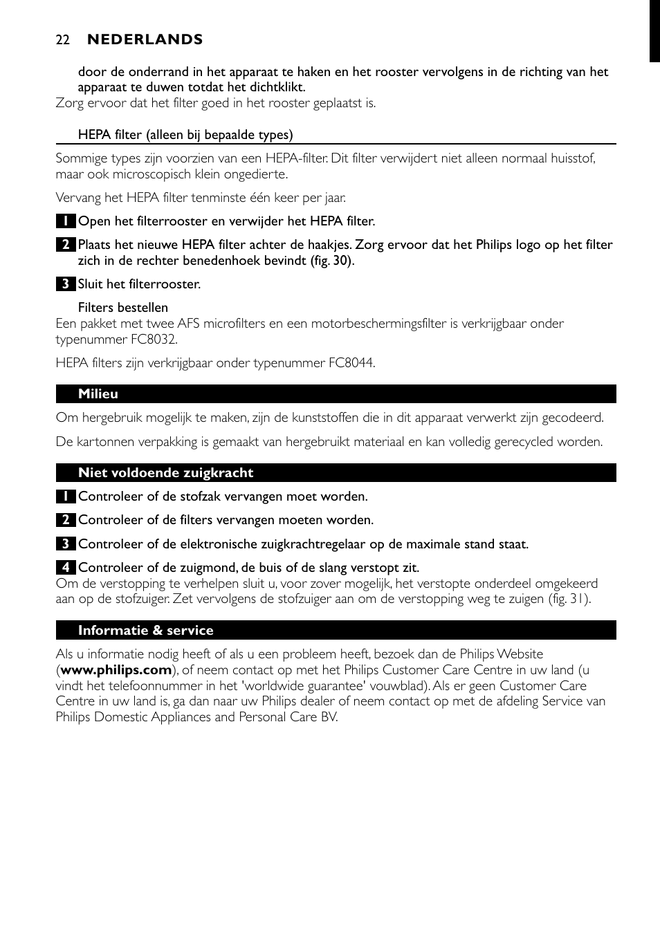 Philips Aspirateur avec sac User Manual | Page 22 / 64