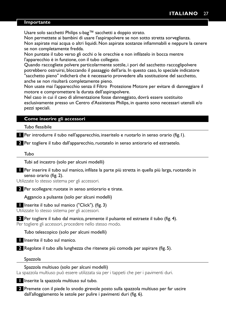 Italiano 27 | Philips Aspirateur avec sac User Manual | Page 27 / 64