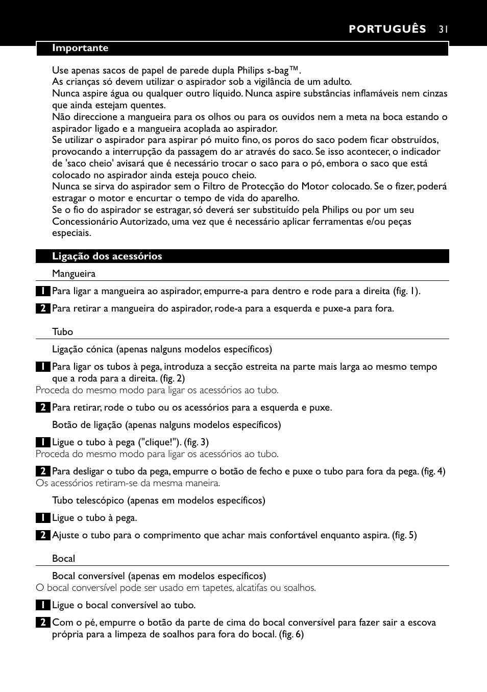 Português 31 | Philips Aspirateur avec sac User Manual | Page 31 / 64