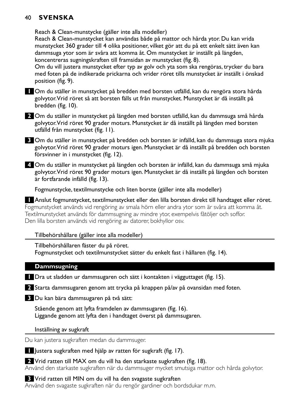 Philips Aspirateur avec sac User Manual | Page 40 / 64