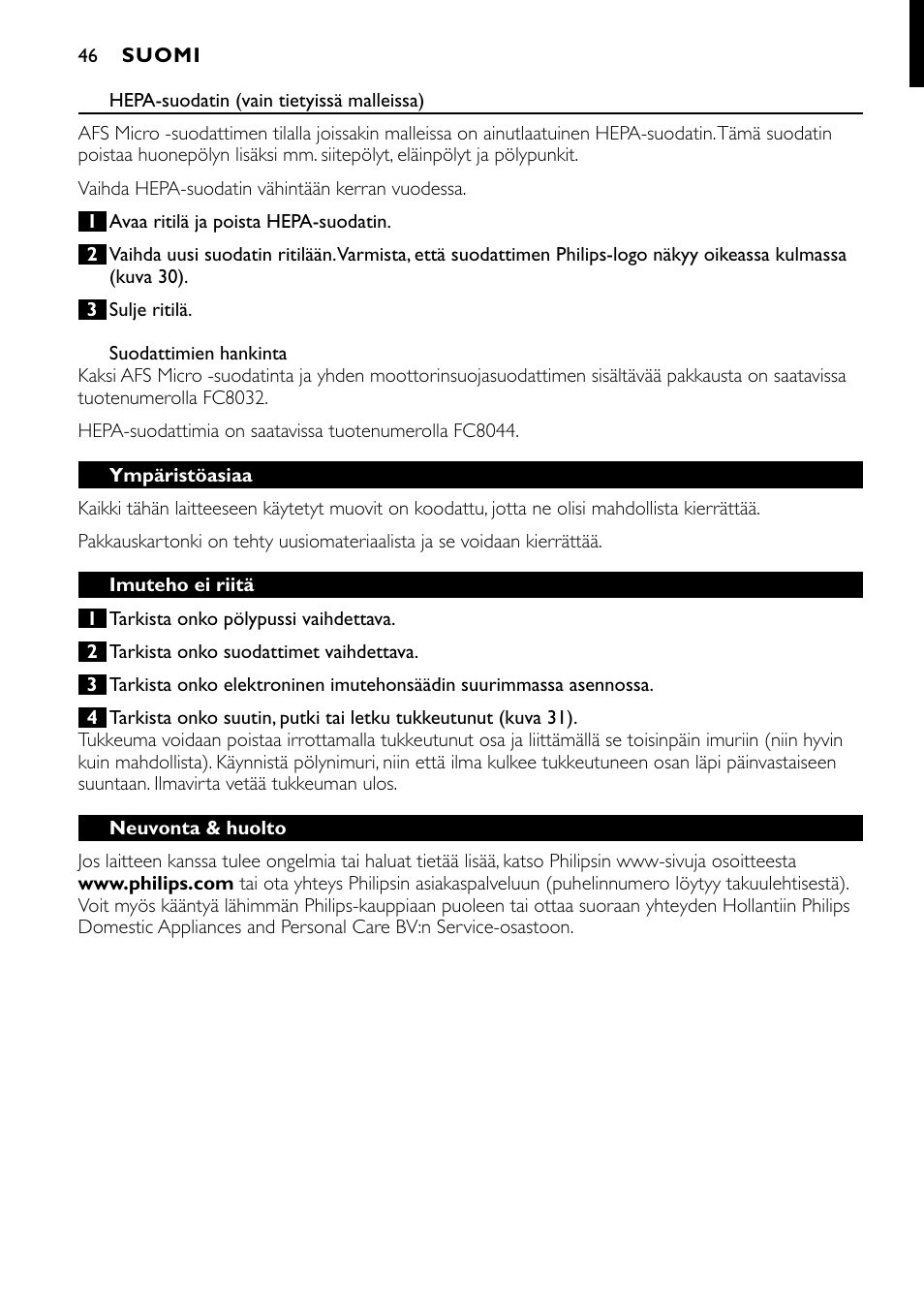 Philips Aspirateur avec sac User Manual | Page 46 / 64