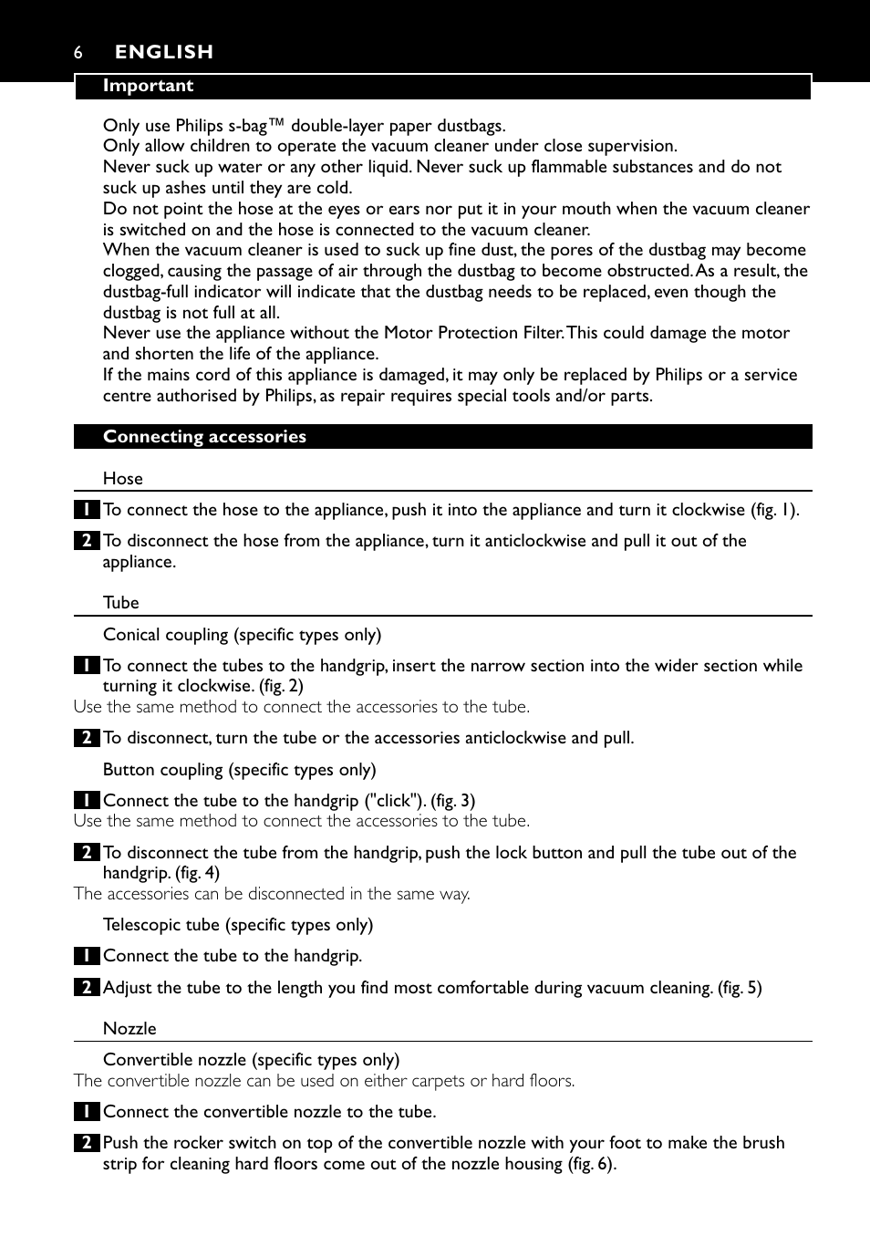 English 6 | Philips Aspirateur avec sac User Manual | Page 6 / 64